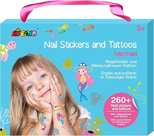 Avenir Nail Stickers and Tattoos - Mermaid | Trendy Themed Designs! Over 260 Colorful and Temporary Stickers & Tattoos for Fashionable Kids - Easy to Use and Remove - Perfect Fashion Activity & Ideal Gifts for Girls 3+ - Marah Kids