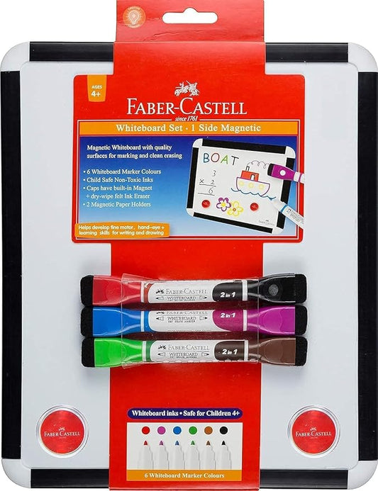 FABER - CASTELL WHITEBOARD (30X25CM) + 3 BI - COLOUR MARKERS SET - Marah Kids