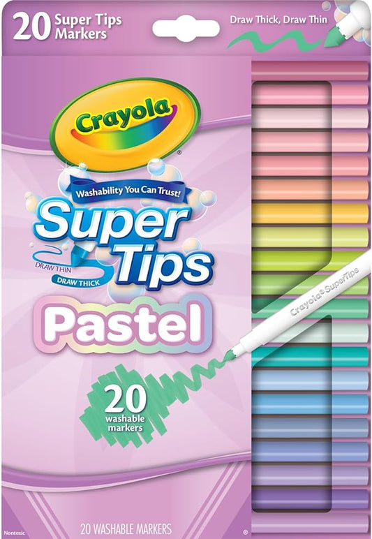 Crayola Washable Super Tips, Pastel Markers, 20 Count
