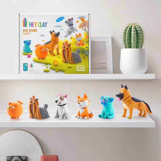 Hey Clay - DOG STORY Colourful modelling air - dry clay, 15 cans with fun interactive app for kids 3 years + - Marah Kids