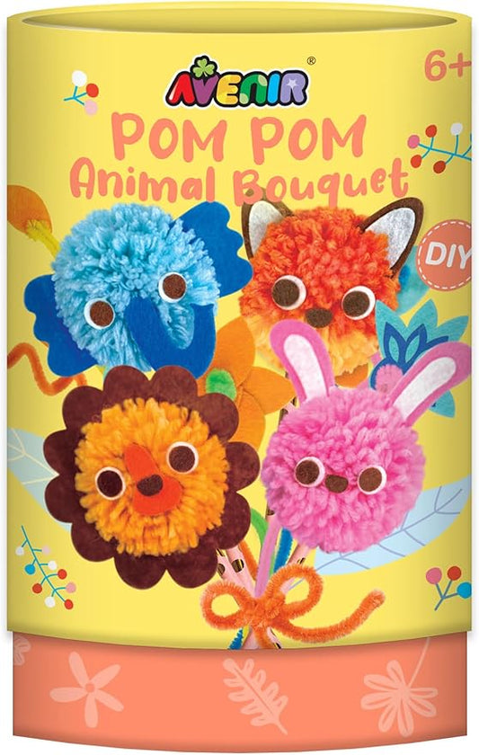 Avenir - Pom Pom Bouquet - Animals Multicolor | activity for kids | pre - cut felts and felt stickers | Perfect work of art to keep for room decoration or to give as a gift | ages 3+ - Marah Kids