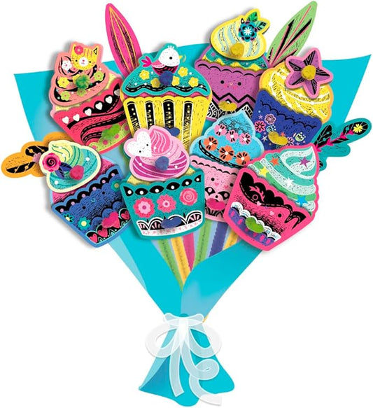 Avenir Scratch Bouquet Kit – Cupcake | Themed Fun! Create Personalized Bouquets with Scratch Sheets, Wrapping Paper, and Ribbon | Step - by - Step Instructions for Kids 3+ - Marah Kids
