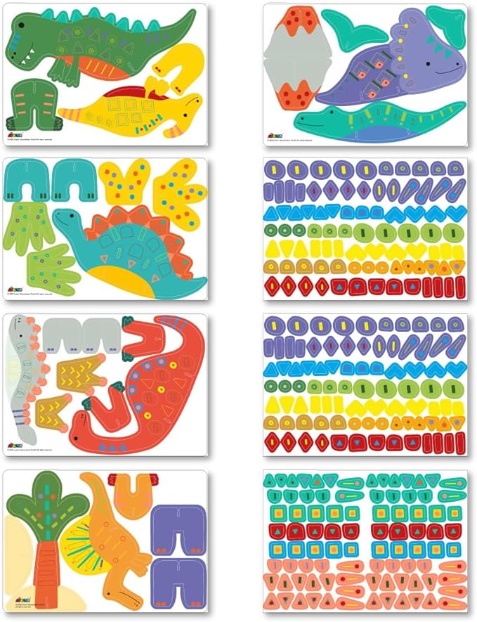 Avenir Stick 'N Play Series - Dino World | 200+ Reusable Stickers for Endless Fun! Create Play Scenes with 8 Illustrated Theme Cards, Make Your Own Animal Figures | For Kids 3+ - Marah Kids
