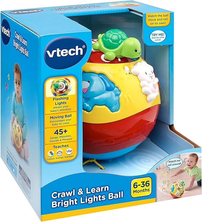 Vtech - Crawl & Learn Bright Magical Lights Ball - Multicolour | Moving ball! Press the chunky buttons to meet the animals, learn numbers, and hear 4 songs and 12 melodies | Suitable ages 6 m + up - Marah Kids