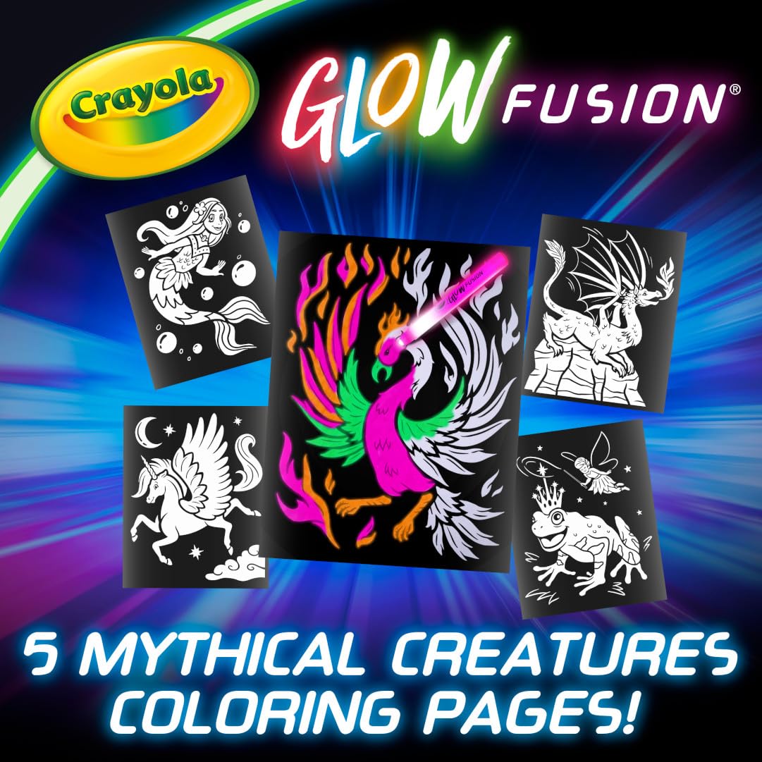Crayola Glow Fusion Coloring Set: Glow - in - the - Dark Markers, Mythical Creatures - Marah Kids