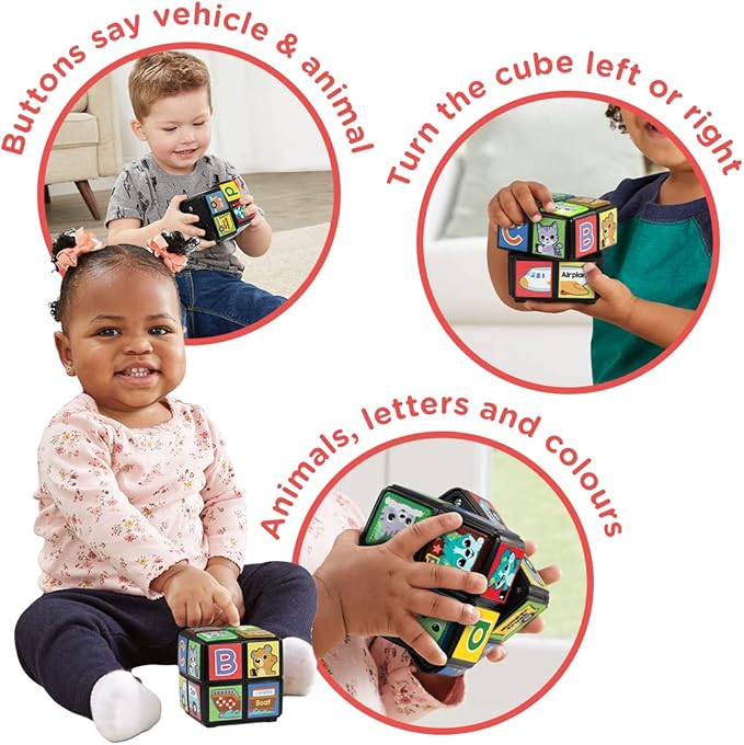 VTech Baby Twist & Teach Animal Cube, Baby Sensory Toy with Music, Lights, Colours, Baby Interactive, Educational Gift Suitable for 18, 24, 36 months Boys & Girls, English Version - Marah Kids