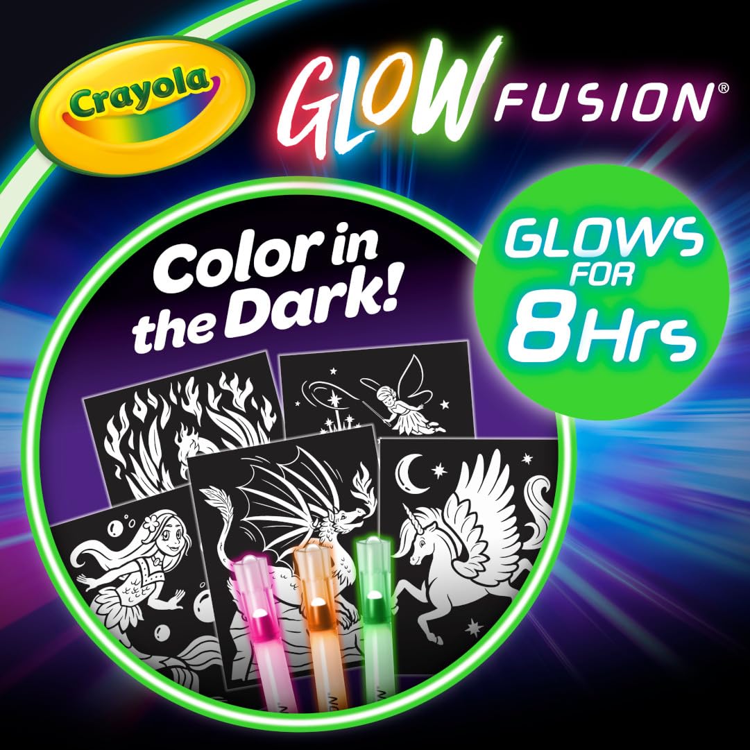 Crayola Glow Fusion Coloring Set: Glow - in - the - Dark Markers, Mythical Creatures - Marah Kids