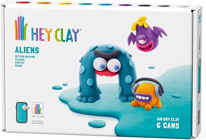 HEY CLAY - DIY Aliens: Muzon, Volcano, Bigfoot Plastic Creative Modelling Air - Dry Clay For Kids 6 Cans - Marah Kids