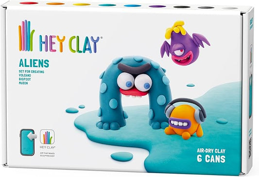 HEY CLAY - DIY Aliens: Muzon, Volcano, Bigfoot Plastic Creative Modelling Air - Dry Clay For Kids 6 Cans - Marah Kids