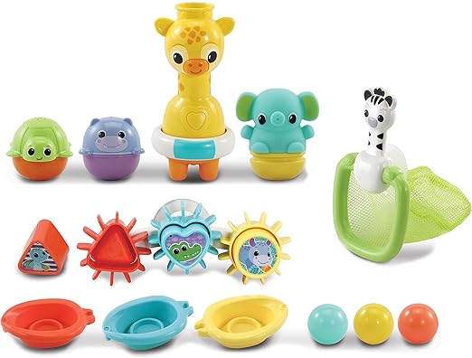 VTech 6 - in - 1 Bath Set, Bathtub Toy with 10+ Accessories Including Stacking & Linking Boats, Shape Sorter, Colourful Balls, Bath Time Gift for Babies & Infants 0, 6, 12 months +, English version - Marah Kids
