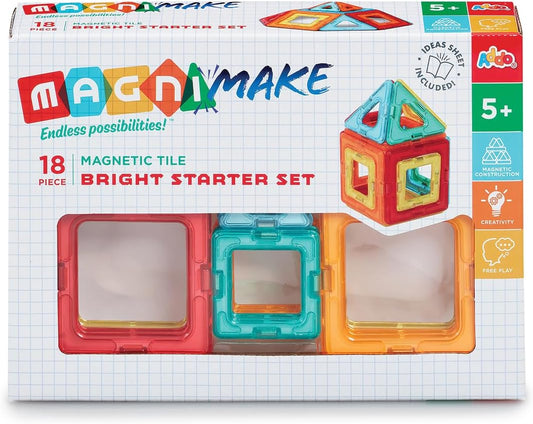 Addo MagniMake Bright Starter Set 18-pieces, Magnetic Tiles, Construction Playset, Building Toys
