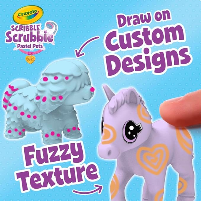 Crayola Scribble Scrubbie Pastel Pets, 3 Count – Washable Pet Toy Set With Markers & Brush, Creative Gift For Kids Ages 3+