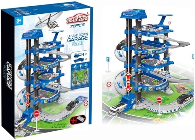 D - POWER – Multi Level Lift Parking Set | 4 Storied DIY Build Set, Theme – Police Station | 78pc Set, Kids Age 3+ - Marah Kids
