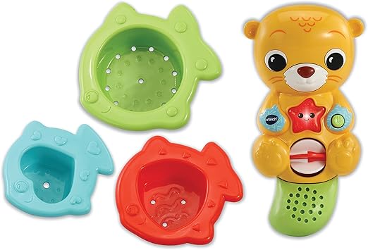 VTech Splashing Fun Otter, Bath Toy for 1 Year Olds + Sensory Bathtub Toy with Lights, Music & 3 Pouring Accessories, Bath Time Gift for Babies & Infants 1, 2, 3 years +, English version - Marah Kids