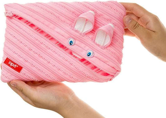 ZIPIT - Animals Pencil Case for Kids, Holds Up to 30 Pens, Machine Washable, Made of One Long Zipper! (Bunny) - Marah Kids