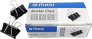 MAXI BINDER CLIP 32MM BOX OF 12PC BLACK - Marah Kids