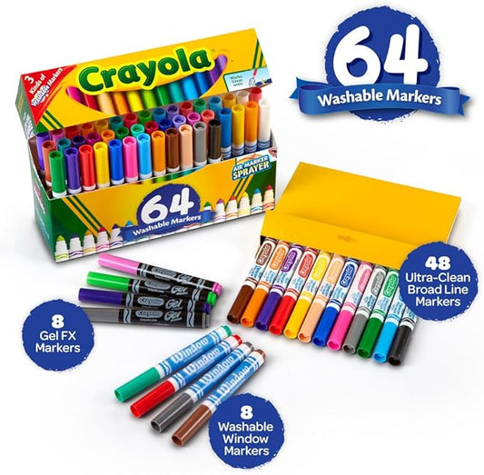 Crayola Washable Marker Set, 48 Broad Line Markers For Kids, 8 Gel Markers, 8 Window Markers, Gifts For Boys & Girls, Ages 3+