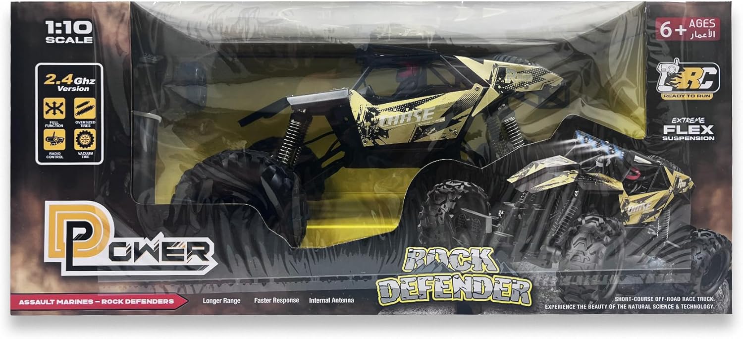 D - Power 1:10 R/C 2.4G Racing Crawler Remote Control Rock Four Wheel Drive Rock Climber High - Speed Monster Racing Car - Gold | 6+up - Marah Kids