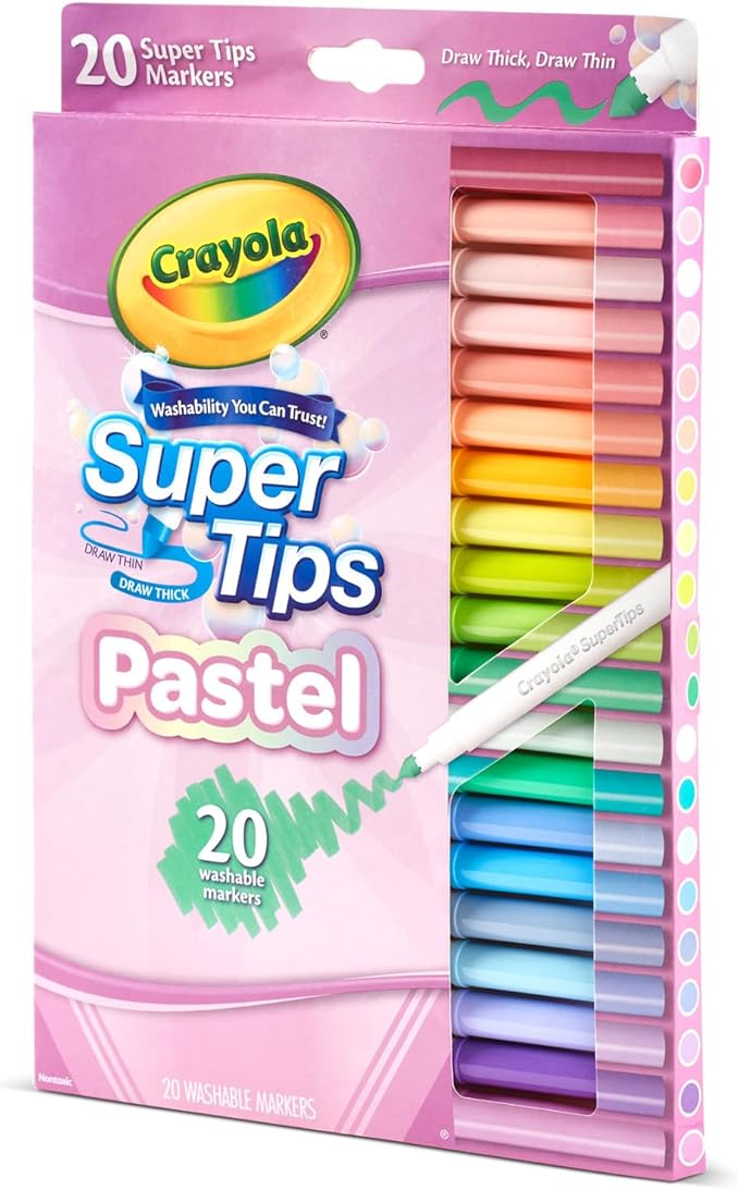 Crayola Washable Super Tips, Pastel Markers, 20 Count