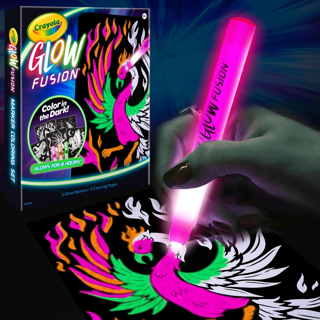 Crayola Glow Fusion Coloring Set: Glow - in - the - Dark Markers, Mythical Creatures - Marah Kids