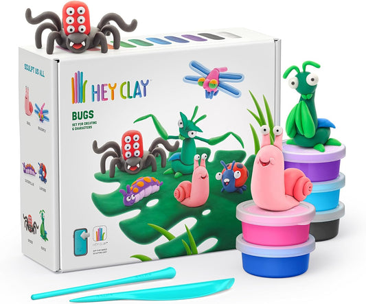 HEY CLAY - Bugs Set - Colourful Modeling Kids - Air Dry Clay Kit 15 cans and Sculpting Tools with Fun Interactive Instructions App, Multicoloured - Marah Kids