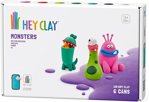 HEY CLAY - DIY Monsters: Terry, Pi, Bigwig Plastic Creative Modelling Air - Dry Clay For Kids 6 Cans - Marah Kids