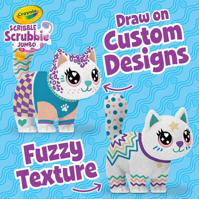 Crayola Scribble Scrubbie Jumbo, Large Posable Animal Toy, 6 Inches, Toy Cat For Girls & Boys, Animal Grooming Toy 3 Years +