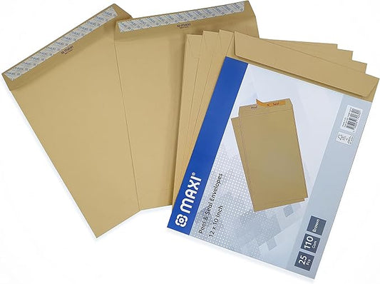 MAXI BROWN ENVELOPES 110 GSM 12"X10" P&S 25'S - Marah Kids