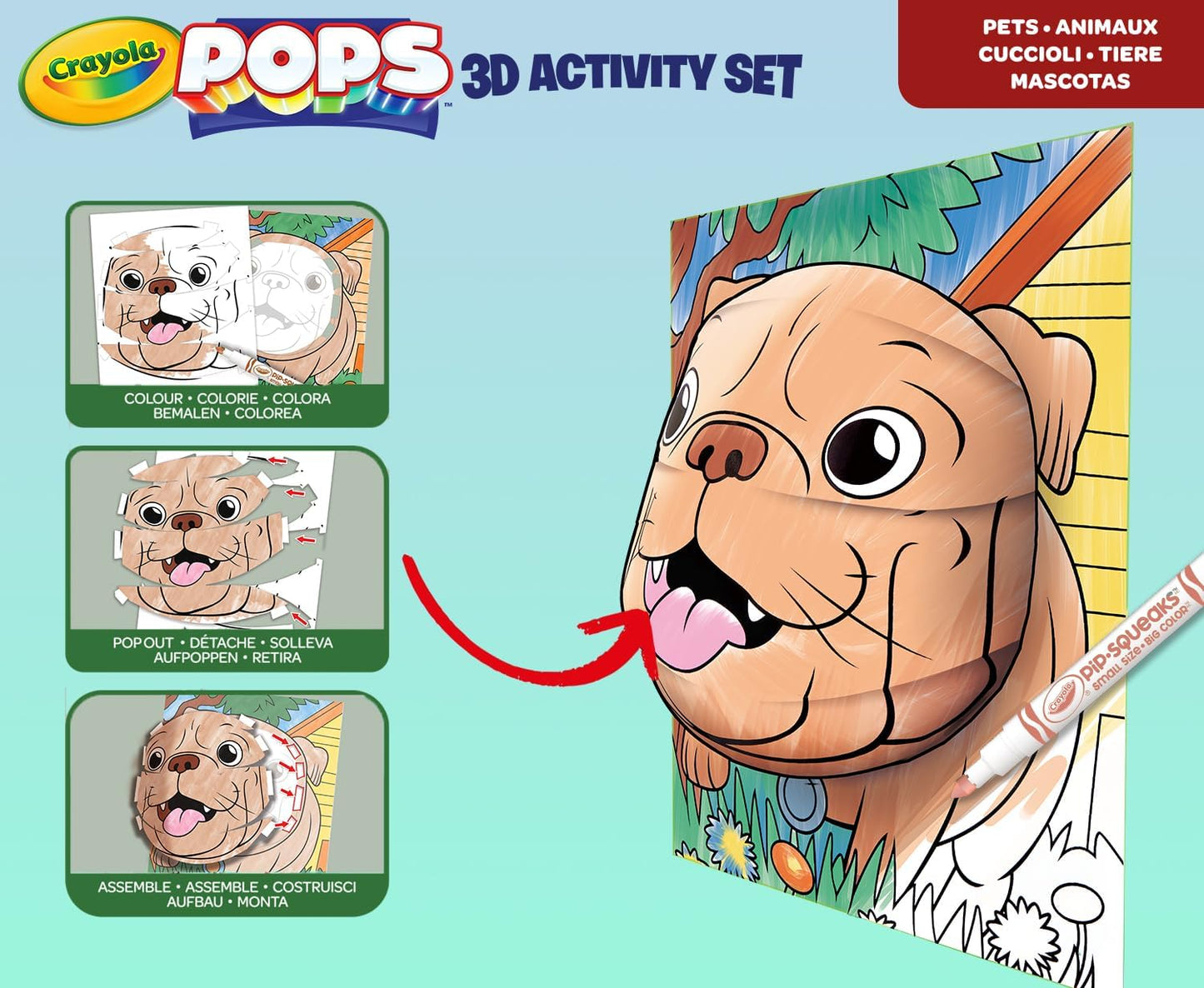 Crayola - Pops Super Set - Pets | Creative Building Kit for Kids - Includes 3 Extra - Large Pops Cards (30x37cm) and 3 Large Pops Cards (25x21.6cm) - 7 Skinny Markers | Ages 6+ - Marah Kids
