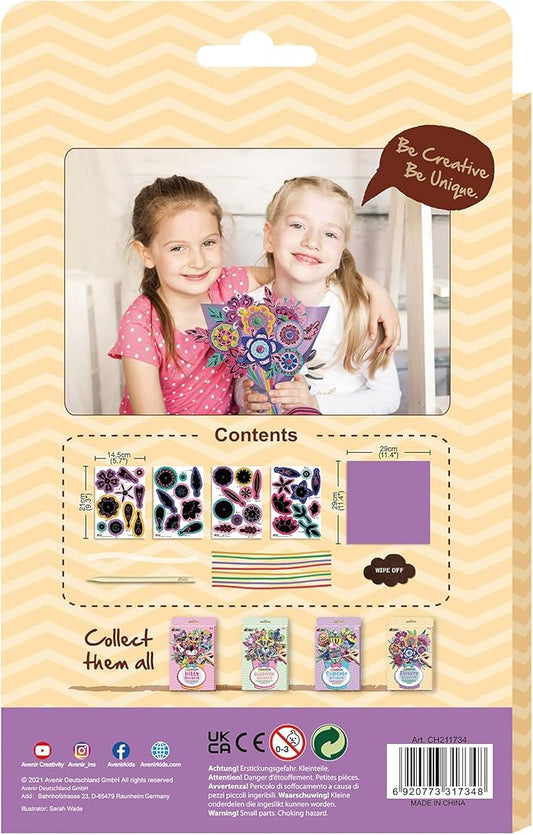 Avenir Scratch Bouquet Kit – Flower | Themed Fun! Create Personalized Bouquets with Scratch Sheets, Wrapping Paper, and Ribbon | Step - by - Step Instructions for Kids 3+ - Marah Kids
