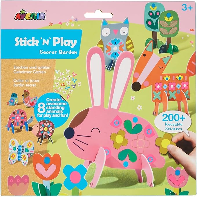 Avenir Stick 'N Play Series - Secret Garden | 200+ Reusable Stickers for Endless Fun! Create Play Scenes with 8 Illustrated Theme Cards, Make Your Own Animal Figures | For Kids 3+ - Marah Kids