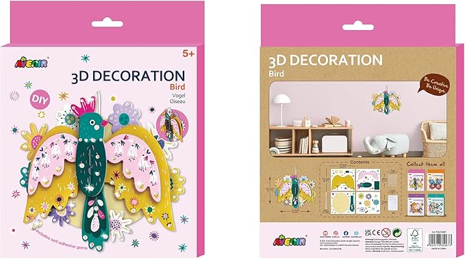 Avenir 3D Decoration - Bird Kit | Turn Your Wall into a Zoo! Create 3D Decorations with Pre - Cut Cardboard Puzzle Pieces | Thoughtful and Creative Gift Option for Kids 3+ - Marah Kids
