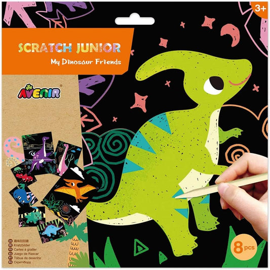 Avenir Scratch Junior My Dinosaur Friends Multicolour | Scratch the paper sheets to create colorful designs | Ages 3+ - Marah Kids