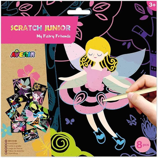 Avenir - Scratch Junior - My Fairy Friends | Multiple Pieces Included: Each kit includes 8 scratch pictures measuring 14.5x20cm | Ages 3+ - Marah Kids