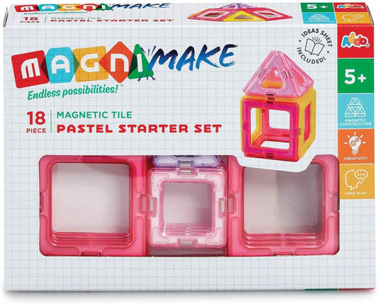 Addo MagniMake Pastel Starter Set 18-pieces, Magnetic Tiles, Construction Playset, Building Toys