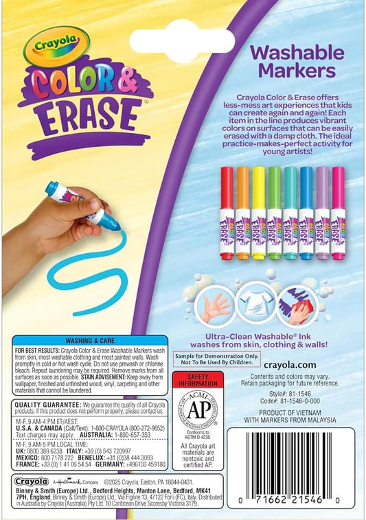 Crayola Color & Erase Marker Refill Set, 8 Washable Markers – Mess-Free, Reusable Art Markers For Kids Ages 3+, Compatible With Color & Erase Pads