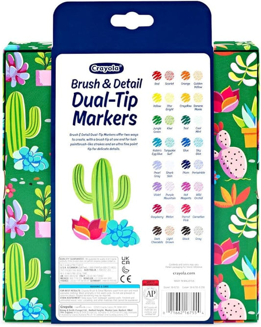 Crayola Brush & Detail Dual-Ended Markers, 16 Count – Blendable Art Markers With Brush And Fine Tips For Drawing, Lettering & Coloring