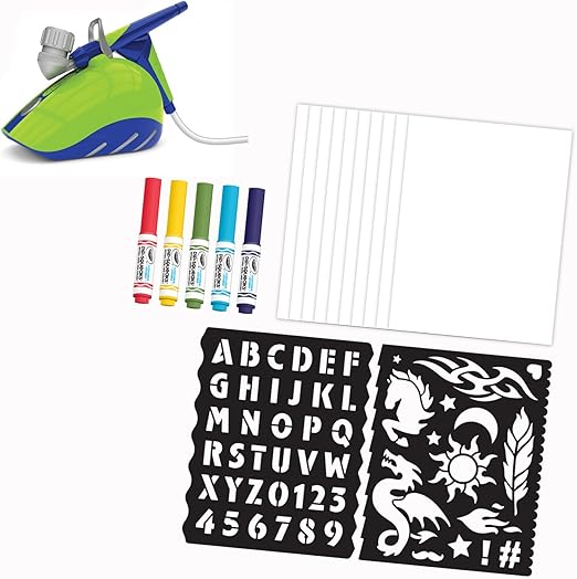 Crayola Marker Airbrush - Creative Airbrush for Kids with 8 Washable Felt Tip Pens and 5 Stencils, Educational Toy for Artistic Activities, Ages 6 Years - Marah Kids