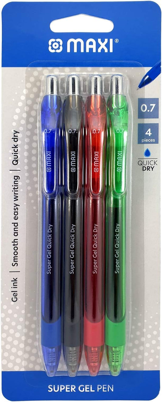 MAXI GEL PEN 0.7MM BLISTER OF 4 PC ASST