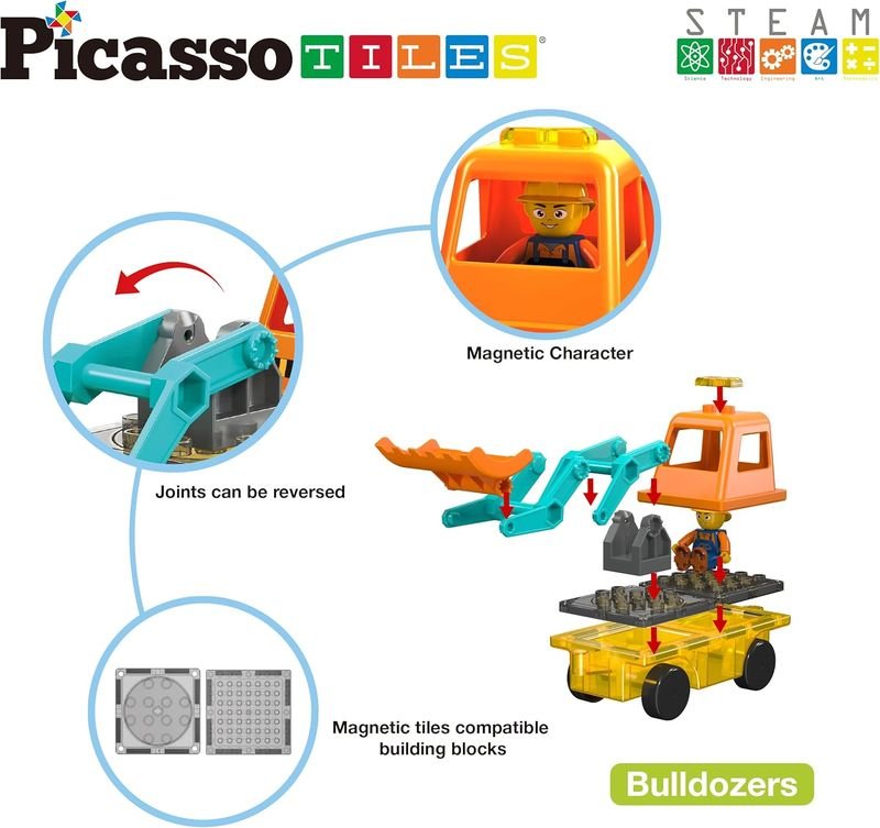 Picasso Magnetic Car Base Backhoe & Excavator 2in1 16 - pieces - Marah Kids