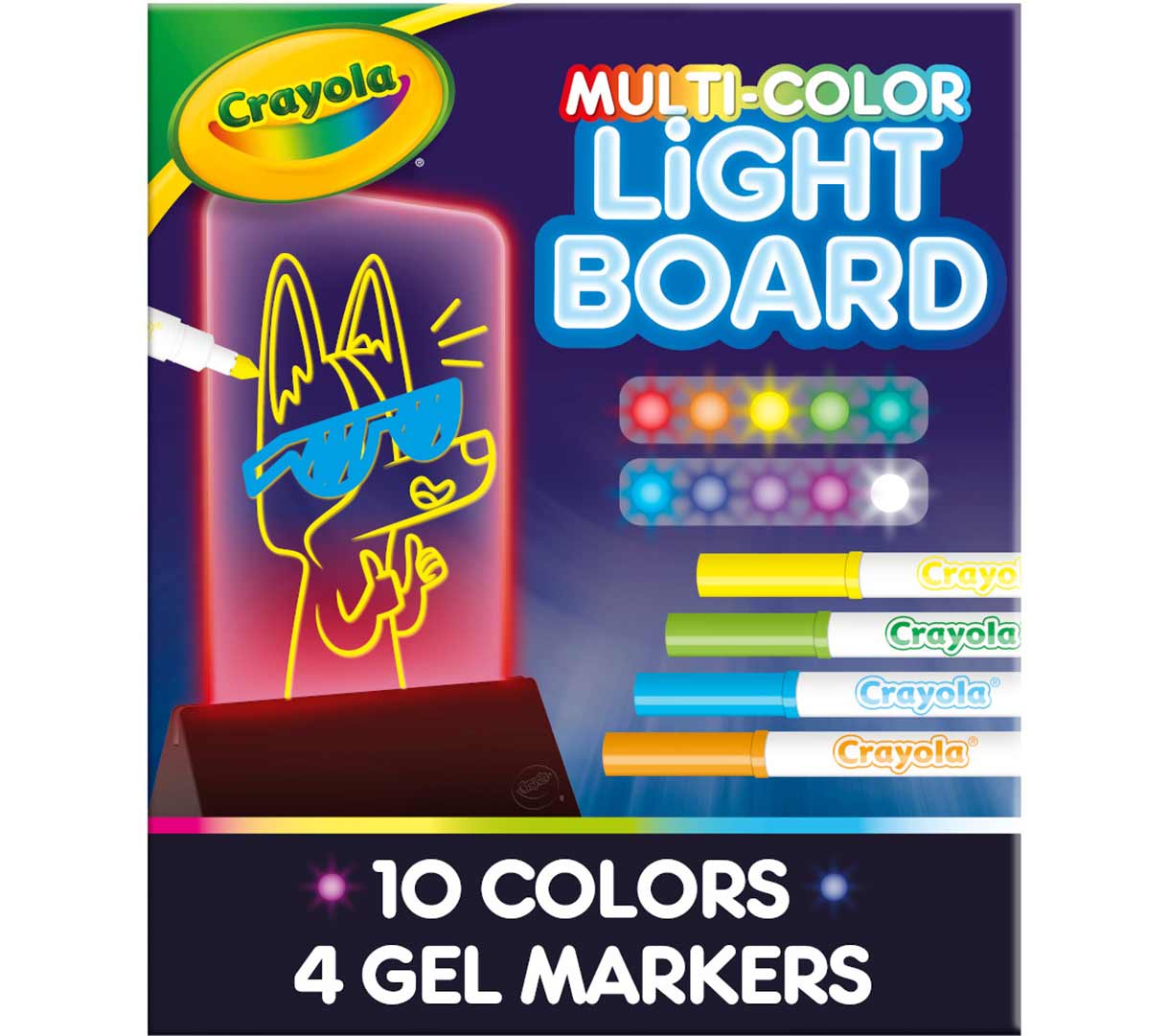 Crayola - Multi - Color Light Board | Bright Markers or Washable Window Markers are compatible with this board | Requires 3 AAA batteries (not included), ages 6 & up. - Marah Kids