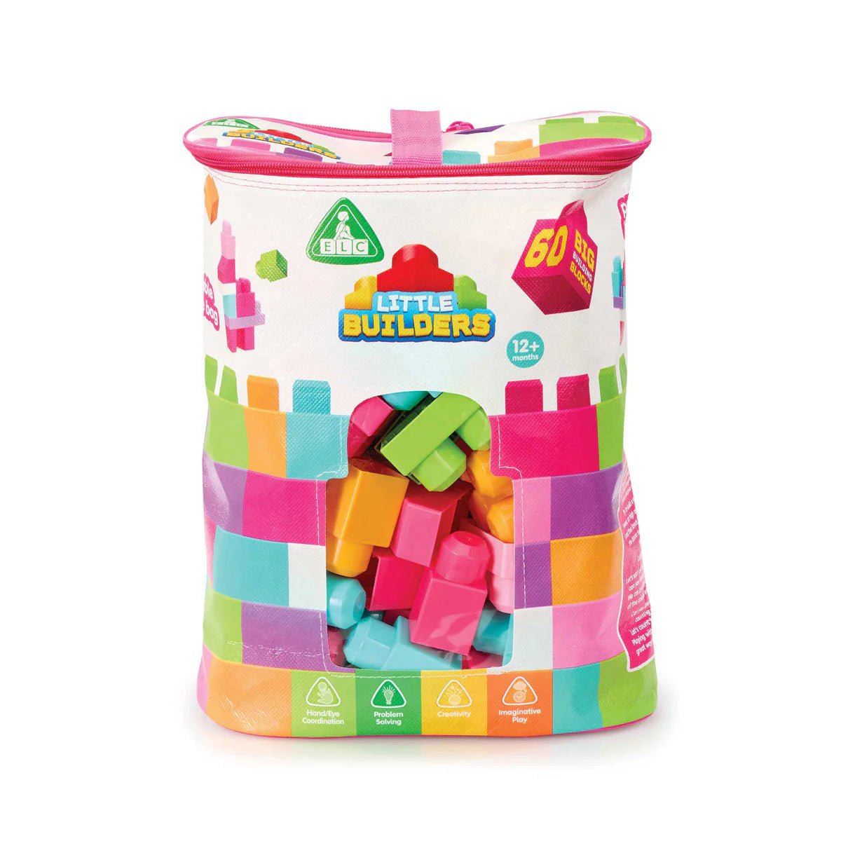 ELC Little Builders Big Building Blocks Bag Pink 60 - pieces - Marah Kids