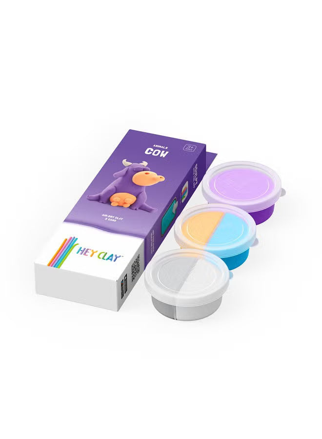 Hey Clay  Diy Cow Plastic Creative Modelling Air-Dry Clay For Kids 3 Cans