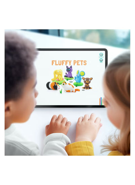Hey Clay - Fluffy Pets PERSIAN CAT Colourful modelling air-dry clay, 3 cans with fun interactive app for kids 3 years