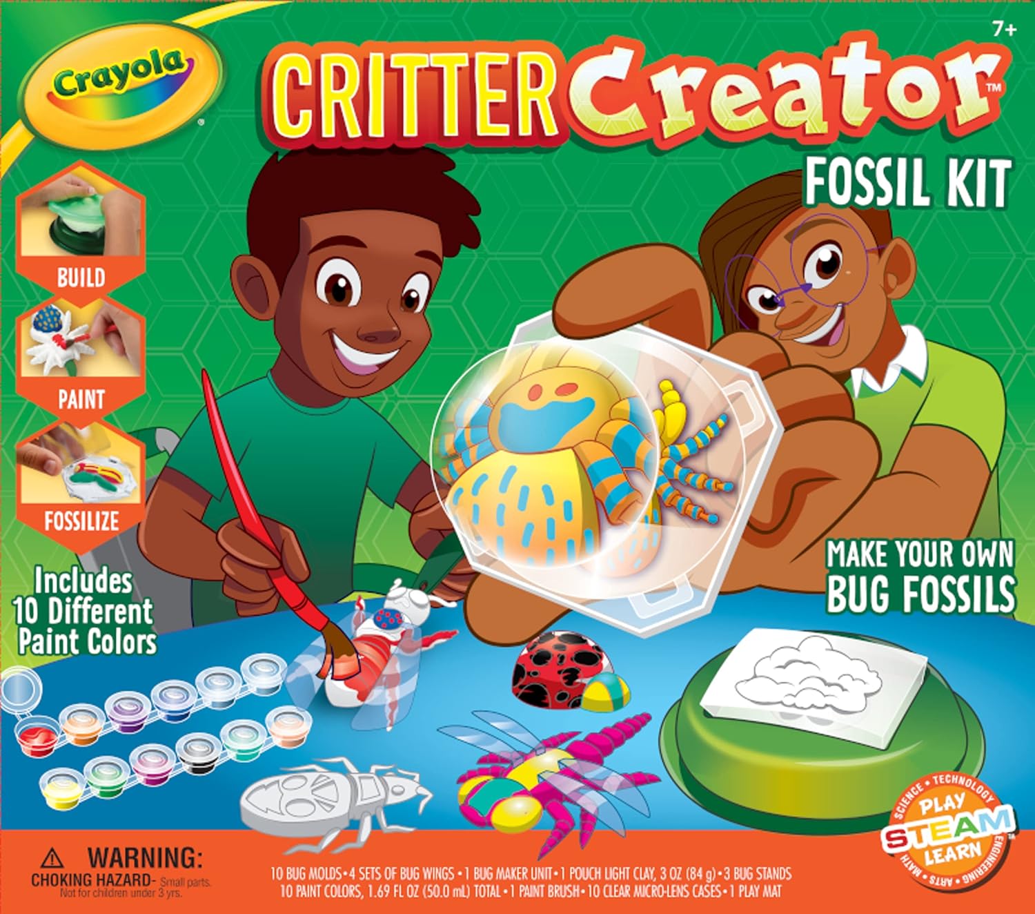 Crayola – Critter Creator - Fossil Kit | Metallic Clay Art Kit with Paint & Fossil Molds | STEM System, 7+ Yrs - Marah Kids