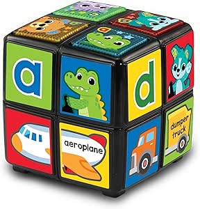 VTech Baby Twist & Teach Animal Cube, Baby Sensory Toy with Music, Lights, Colours, Baby Interactive, Educational Gift Suitable for 18, 24, 36 months Boys & Girls, English Version - Marah Kids