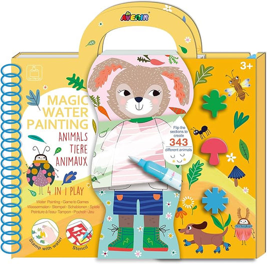 Avenir Magic Water Painting – Animals | Mess - Free Reusable Coloring Book with Water Pen and Stickers | Hours of Creative Fun and Learning for Kids 3+ - Marah Kids