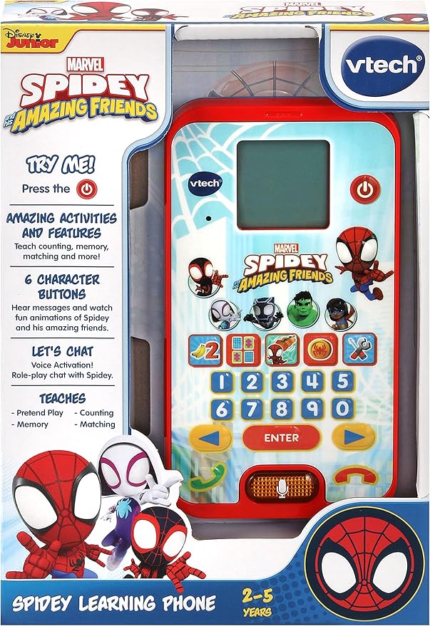 Vtech - Spidey and His Super Friends - Learning Phone (Multicolor) | With the Original Voice of Spidey and Exciting Educational Games | For Children Aged 3 - 6 Years + - Marah Kids