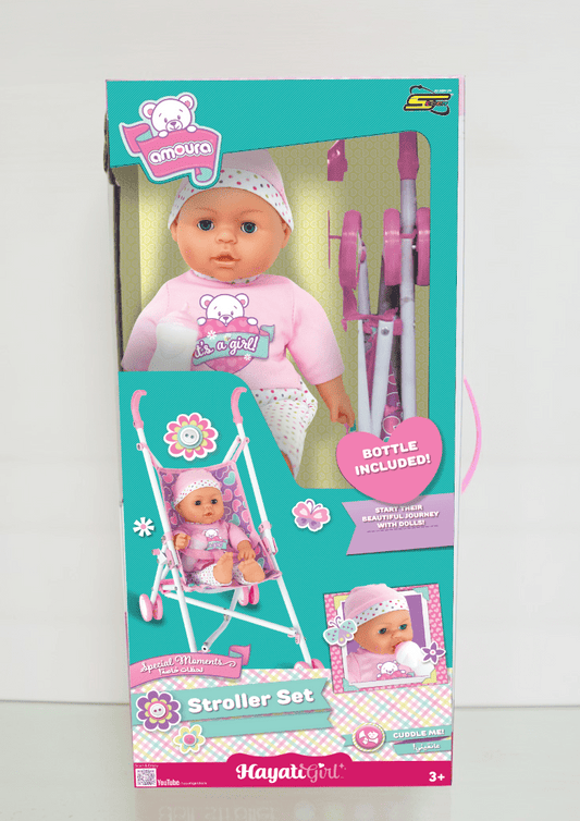 BABY AMOURA STROLLER SET W DOLL 16IN S1 - Marah Kids
