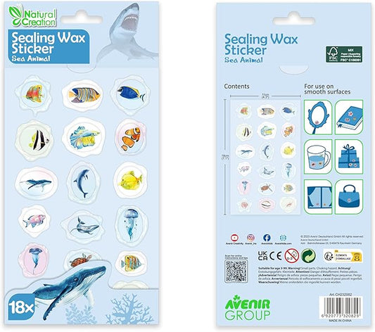 Avenir - Sealing Wax Stickers 10 pack - Sea Animal Multicolour | fabulous sealing wax stickers showcasing a collection of space objects | Ages3+ - Marah Kids